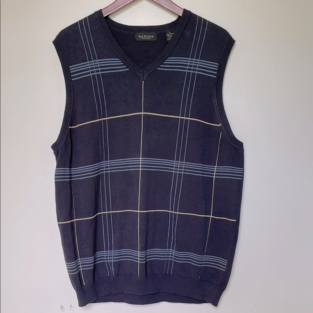 Plaid Van Heusen V-Neck Sweater Vest - 100% cotton oversized dark academia